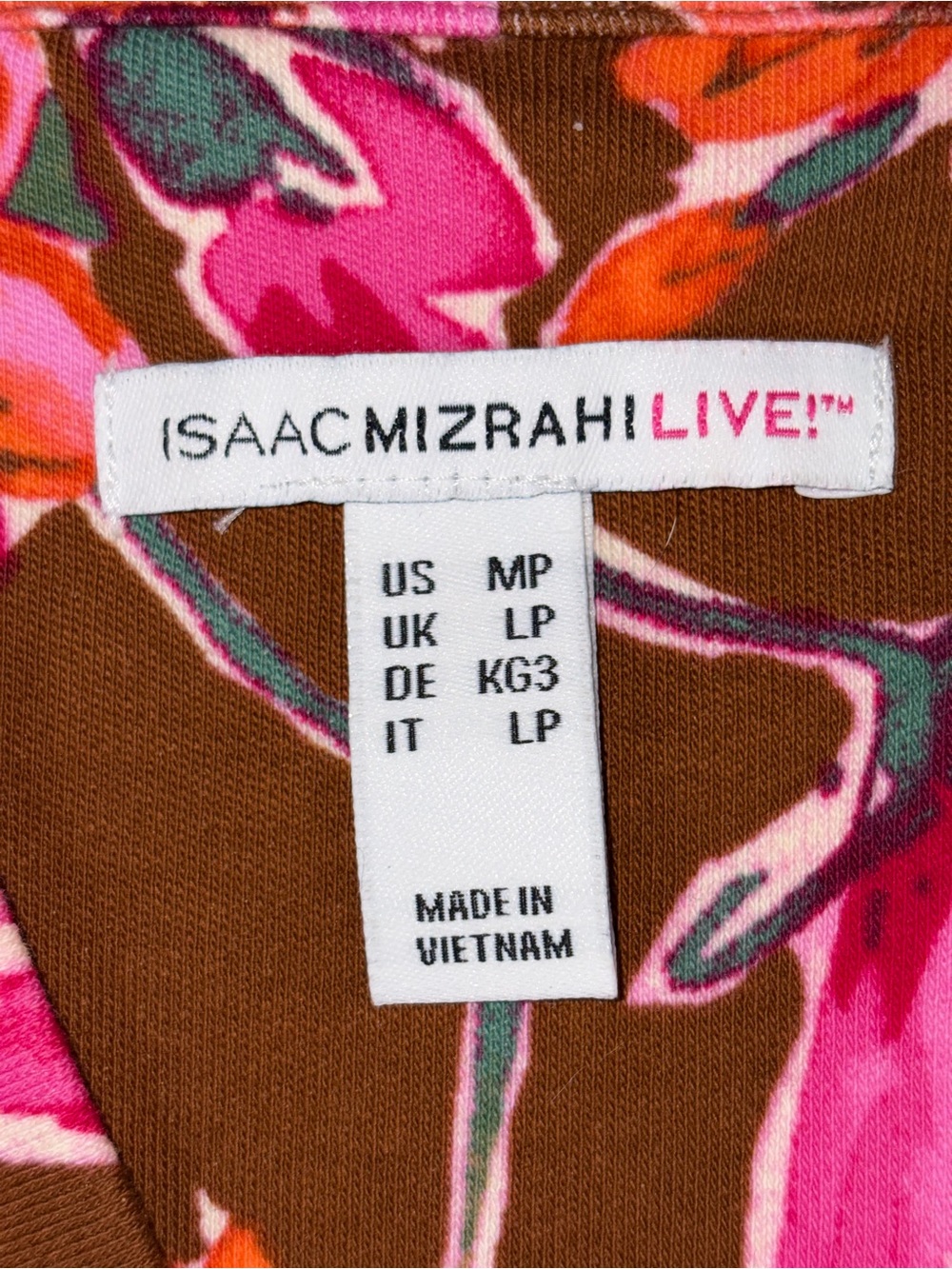Isaac Mizrahi Live! Brown Pink Floral Cotton V Neck Tunic Top Size Medium Petite - Picture 4 of 9